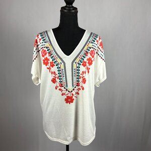 SHEIN | V-neck Boho Tee | 1XL | White/Multi